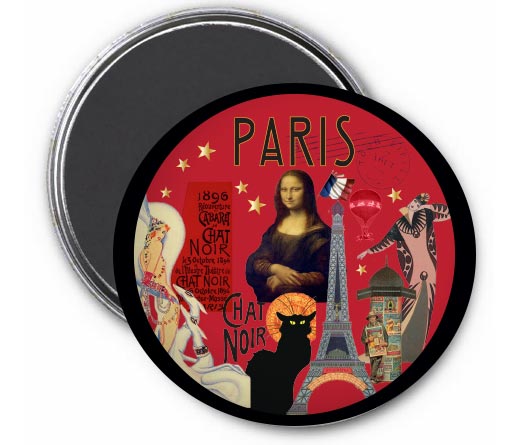 Magnet Paris vintage – Collage artistique rouge & icônes parisiennes