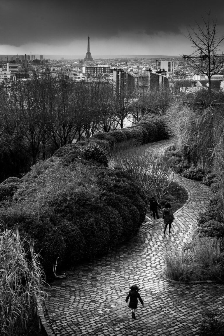 Photo de Paris Jardin Belleville – Tirage Photographie en Noir et Blanc