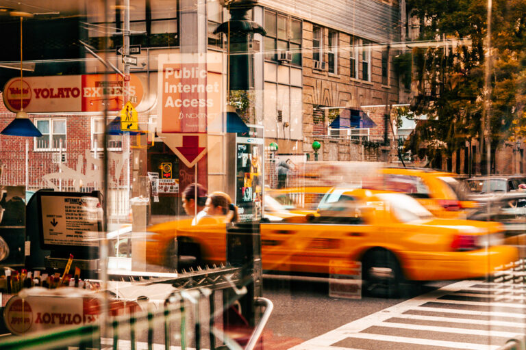 New-York Street Shot Reflection Yellow Cab
